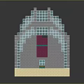 3D Architectural Model With Grid Frame Pink Staircase And Blue Windows