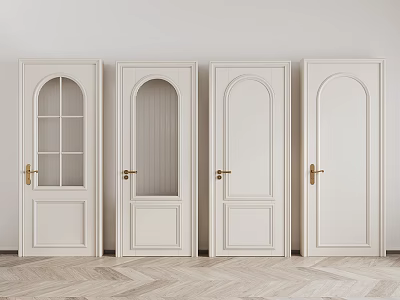 White Swing Doors With Golden Handles Various Designs And Glass Panels 3d model