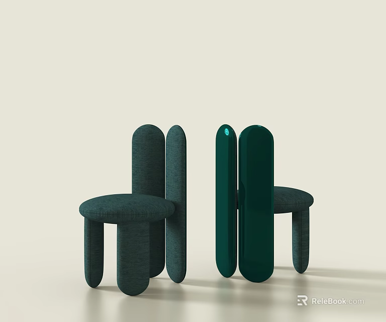 Modern Dining Chairs With Unique Design Rounded Backrest Column Legs Dark Green Dark Gray 3d model 