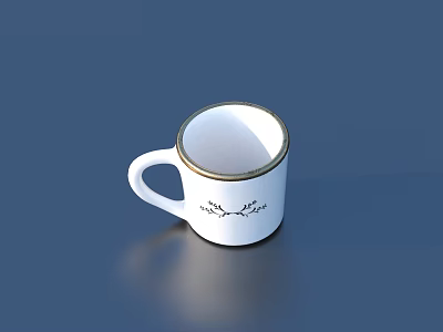 White Ceramic Decorative Mug With Gold Rim Handle And Black Pattern For Home Use 3d model