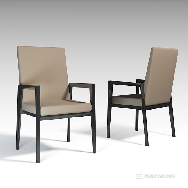Two Modern Beige Armchairs With Black Frame And Comfortable Design 3d model