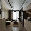 Modern Living and Dining Room Interior With Wooden Slat Wall Dark Sofa and Coffee Table