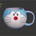 Cute Blue Daily Use Mug Featuring Doraemon Face Design And Handle 3d model