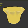 Fresh Green Plants In White Petal Shaped Vase On Dark Reflective Surface