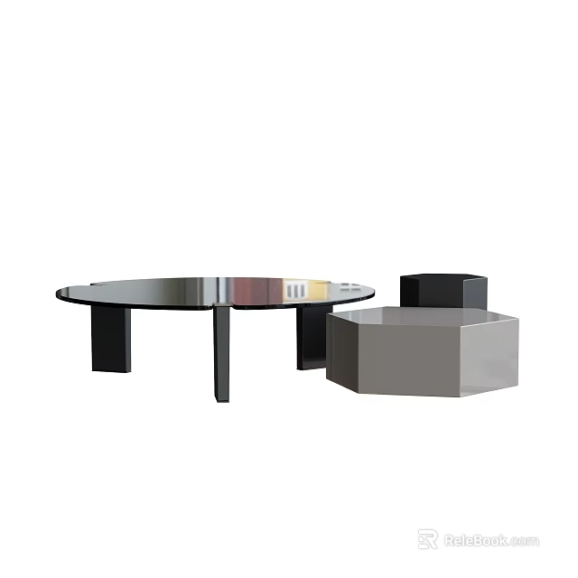 Modern Round Coffee Table With Sleek Metal Frame And Hexagonal Side Table 3d model