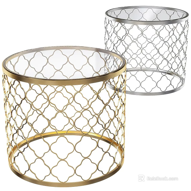 Modern Circular Side Table With Gold And Silver Metal Mesh Design 3d model