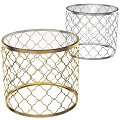 Modern Circular Side Table With Gold And Silver Metal Mesh Design 3d model