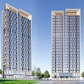 Modern High Rise Building With Glass Curtain Wall And Commercial Entrance