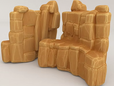 Wood And Stone Decorative Blocks With Natural Textured Stacked Structure Design 3d model