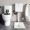 Clean Modern Toilet In Bathroom With Toiletries Toilet Paper Holder And Trash Can
