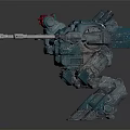 Sci Fi Combat Robot With Blue Green Armor Red Sensor Dual Cannons And Mechanical Legs