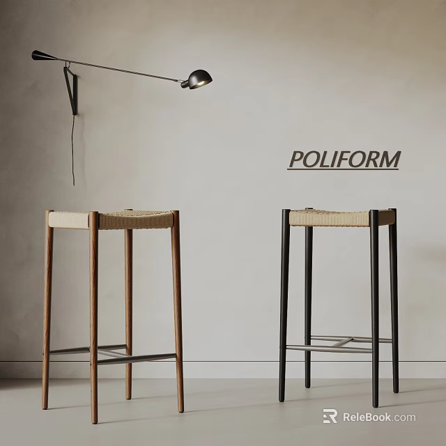 Modern POLIFORM Bar Stools With Wooden And Metal Legs And Woven Seats 3d model 
