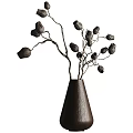 Two Brown Cone Shaped Vases With Decorative Dried Branches And Seed Pods