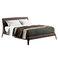 Modern Double Bed With Upholstered Brown Headboard White Sheets And Dark Brown Blanket