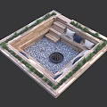 Outdoor Sofa With Cushions Wooden Frame Fire Pit Gravel Floor And Green Plants