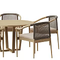 Modern Round Wooden Dining Table Set With Woven Back Cushioned Chairs 3d model