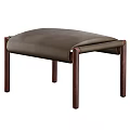 Stylish Dark Brown Leather Upholstered Sofa Stool With Wooden Legs Modern Design
