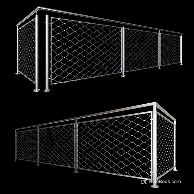 Modern Outdoor Metal Fence With Diamond Pattern Chain Link And Sturdy Silver Frame 3d model 