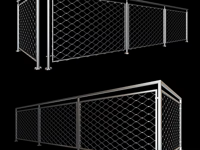Modern Outdoor Metal Fence With Diamond Pattern Chain Link And Sturdy Silver Frame 3d model