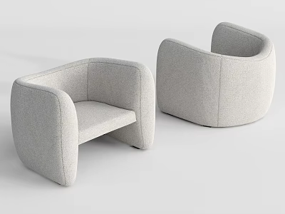 Modern Gray Fabric Single Sofa With Curved Armrest And Rounded Design 3d model