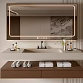 Modern Bathroom Cabinet with LED Lighted Mirror Ceramic Sink Towels and Decorative Plant
