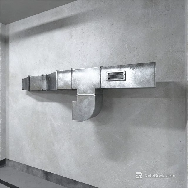 Silver Metal Fire Equipment Wall Mounted Piping System on Gray Wall 3d model 
