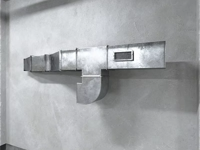 Silver Metal Fire Equipment Wall Mounted Piping System on Gray Wall 3d model