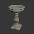 Elegant Carved Stone Decorative Basin With Ornate Pedestal And Round Rim