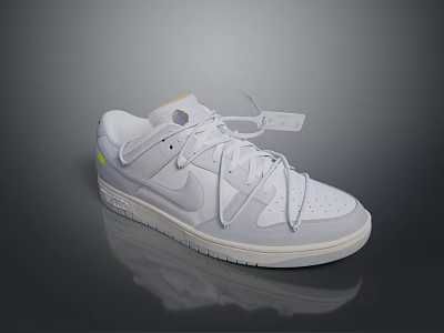 Stylish White And Gray Casual Lifestyle Sneakers With Laces Green Accent Tag And Reflective Sole 3d model