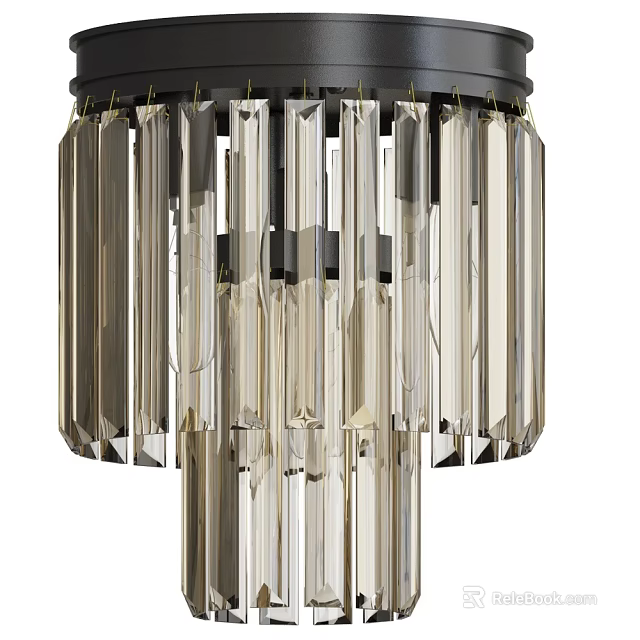 Modern Crystal Ceiling Light With Transparent Hanging Strips And Elegant Design 3d model 