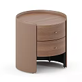 Round Wooden Nightstand With Two Drawers Brown Side And Black Legs