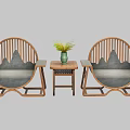 Leisure Sofa Set Two Seater Wooden Frame Curved Design Gray Cushions And Small Coffee Table