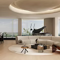 Modern Living Dining Room Interior With Grand Piano White Sofa And Floor To Ceiling Windows