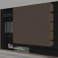 Modern Wardrobe With Wooden Doors Glass Panels Open Shelves And Drawers