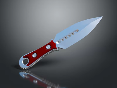 Tactical Weapon Knife With Red Handle Silver Blade Metal Rivets And Holes 3d model
