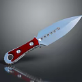 Tactical Weapon Knife With Red Handle Silver Blade Metal Rivets And Holes