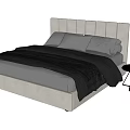 Modern Upholstered Double Bed With Tufted Headboard Gray Bedspread And Side Table 3d model