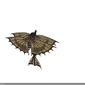 Ancient Decorative Weapon with Wing Shaped Structure Intricate Carvings and Gold Accents