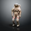 A Man In White Spacesuit Standing On Reflective Floor With Dark Background