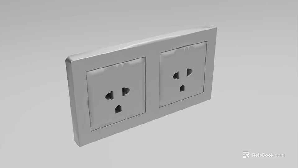Practical White Double Electrical Socket Outlet For Home Wall Mounted Daily Use 3d model 