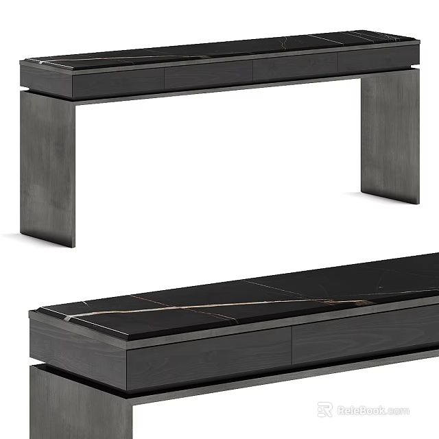 Modern Console Table With Black Marble Top And Wooden Frame Design 3d model