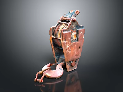 Ancient Bronze Artifact With Intricate Decorative Patterns And Rusted Chain Elements 3d model