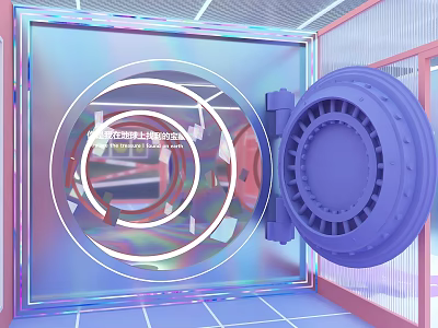 Futuristic Metal Structure With Purple Circular Door Neon Glowing Rings And Geometric Design 3d model