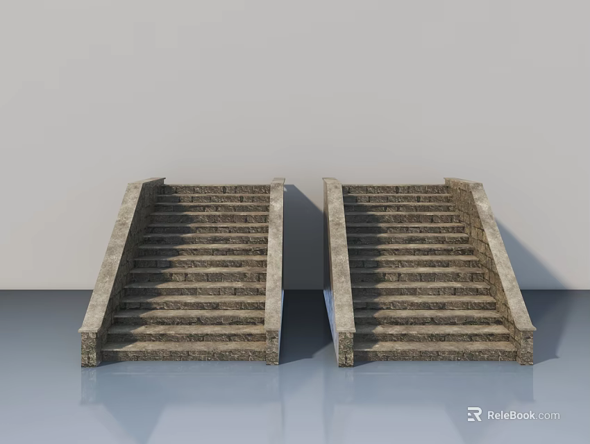 Two Side by Side Hinged Doors with White Wall and Gray Floor Background 3d model