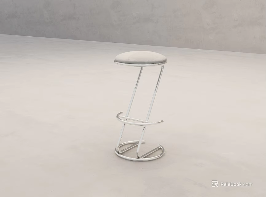Modern Light Gray Upholstered Bar Stool With Sleek Metal Frame And Circular Base 3d model 