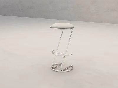 Modern Light Gray Upholstered Bar Stool With Sleek Metal Frame And Circular Base 3d model