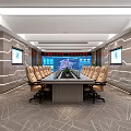 Modern Conference Room Interior Design With Long Table Multiple Leather Chairs And Large Screens