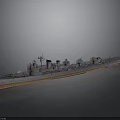 Realistic Warship Water Transport 3D Model With Deck Turrets And Smokestacks