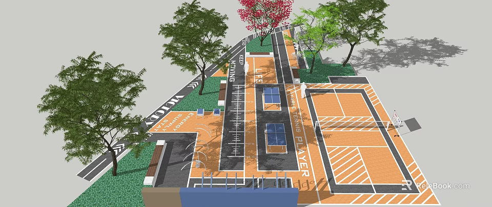Fire Rescue Access Area Design With Lane Markings Trees And Signage 3d model