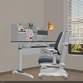Modern Minimalist Desk Setup With Ergonomic Chair Lamp Plant And Tablet Near Window Blinds